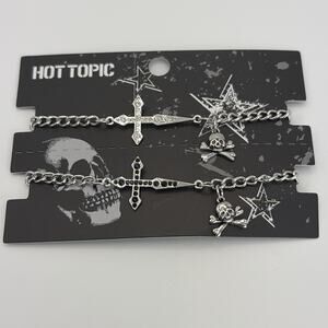 w‎ Hot Topic Bracelet Best Friend Bestie Set Skull Crossbones Chain dagger Cross